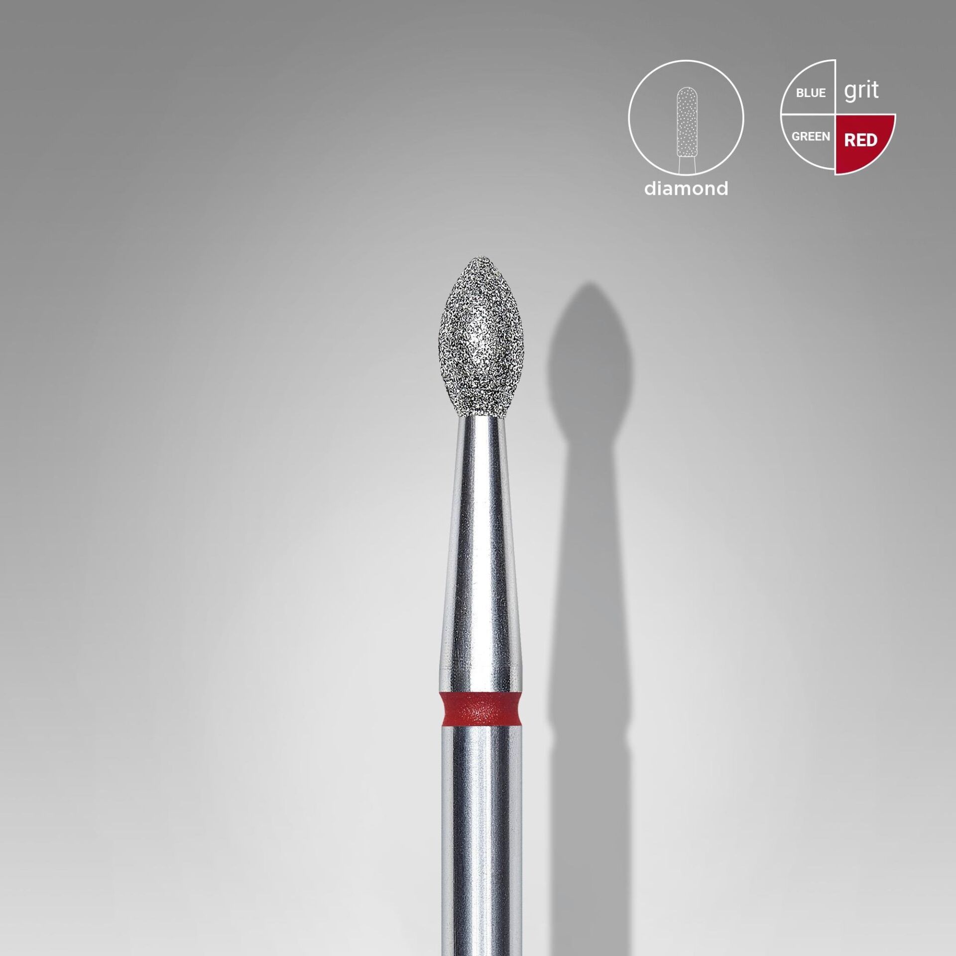 STALEKS Elmas Sivri Tomurcuk Freze, Kırmızı, Çap 2,5 mm, Çalışma Kısmı 4,5 mm