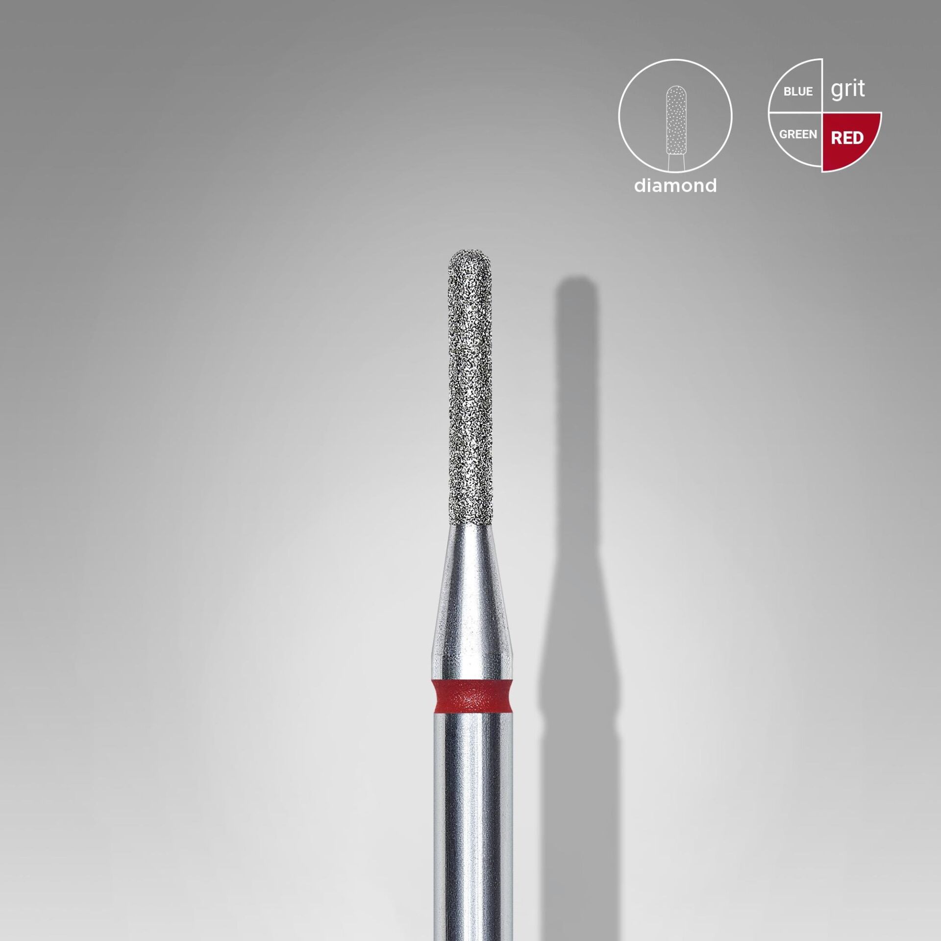 STALEKS Elmas Yuvarlanmış Silindir Freze, Kırmızı, Çap 1,4 mm, Çalışma Kısmı 8 mm