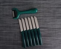 Solingen 6'Lı Meyve Bıçağı Ve Soyacak Simli Yeşil 7'Li Set